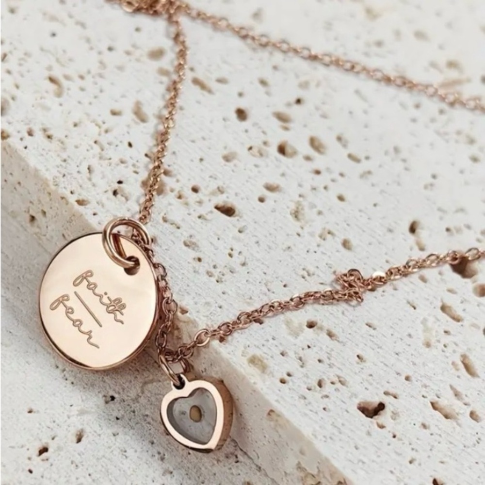 Faith Mustard Seed 14k Rose Gold Plated Necklace Heart Charm - Matthew 17:20 NIP